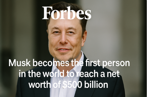 “Forbes: Musk Becomes the First Person in the World to Reach a Net Worth of $500 Billion”
